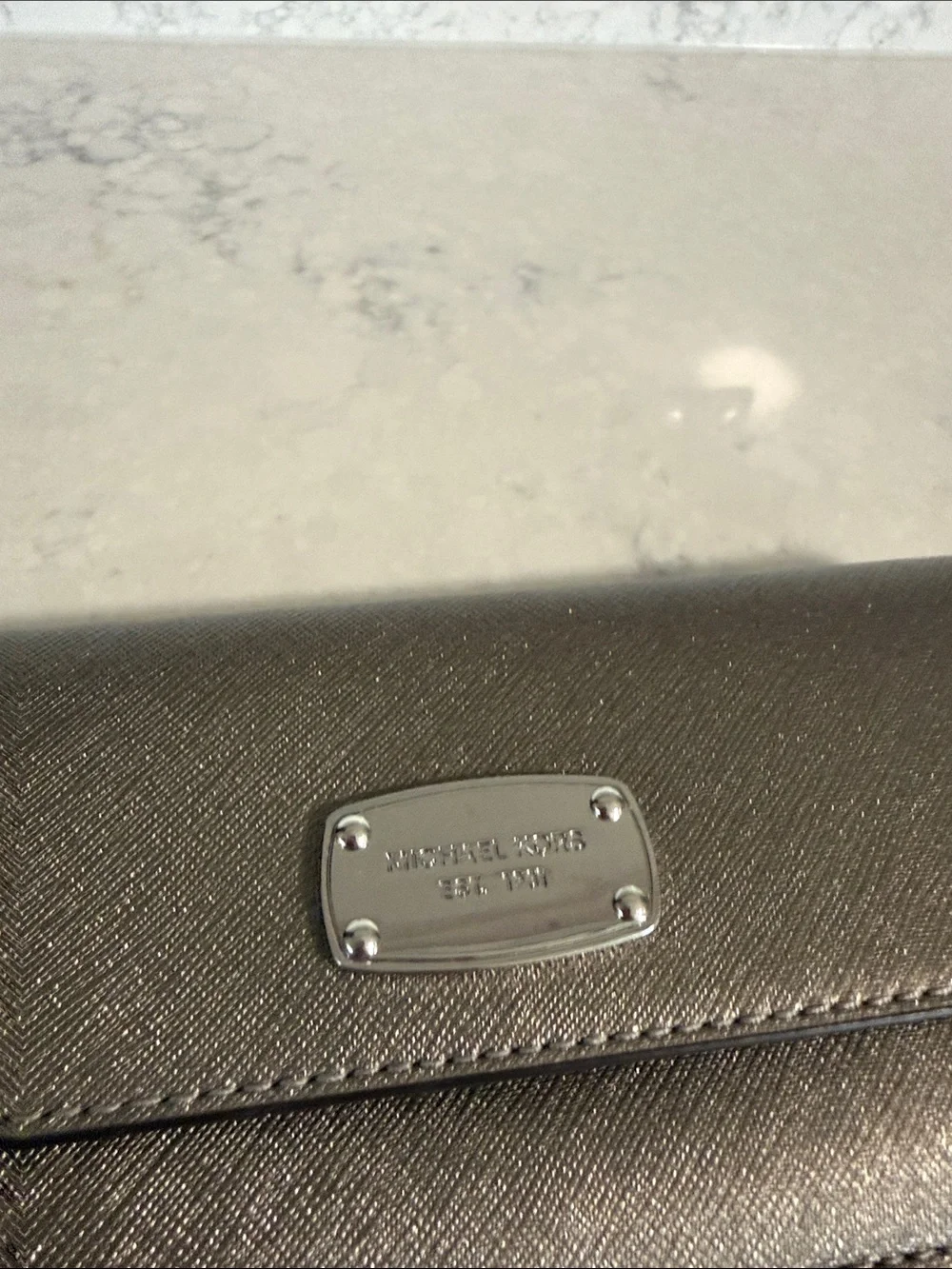Michael Kors Pewter Metallic Continental Slim Wallet w/Logo Plaque- never used